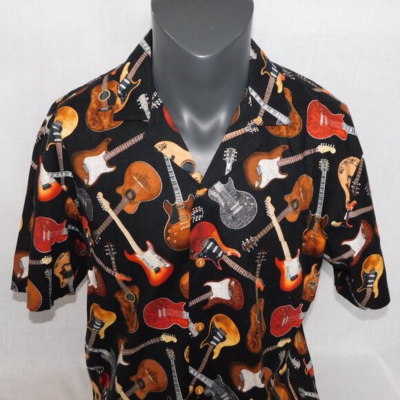 Paradise Found Mens L Acoustic Electric Guitars Allover Print Hawaiian Shirt - Picture 2 of 13